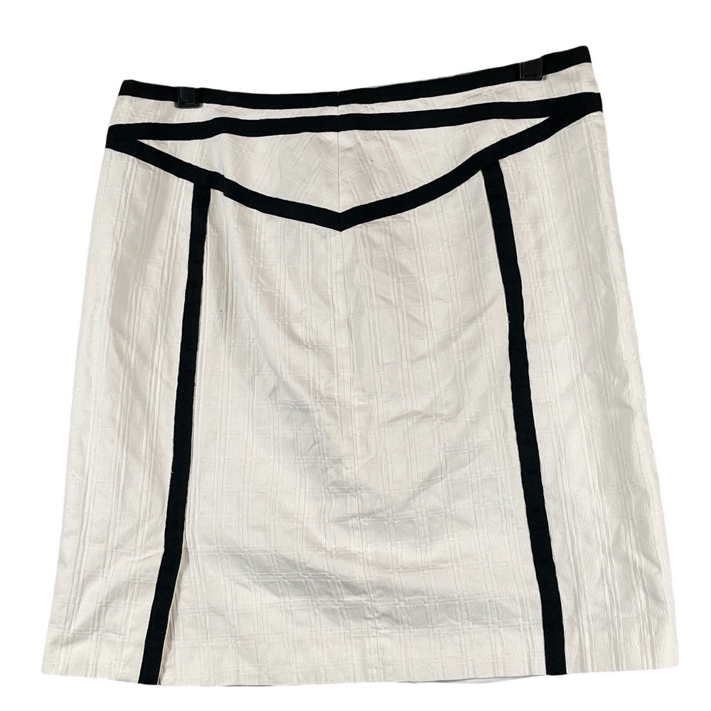 Ann Taylor Womens 8 Pencil Skirt White Black Trim Side Slits Cotton Classic